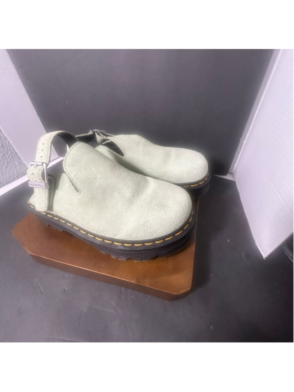 Women's Dr. Martens Zebzag Suede Slingback Platform Mules Green 9 Comfort Boho